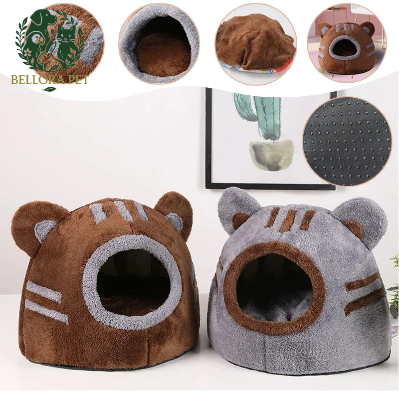 Winter Snuggle Cave – Foldable Plush Dog & Cat House with Non-Slip Base