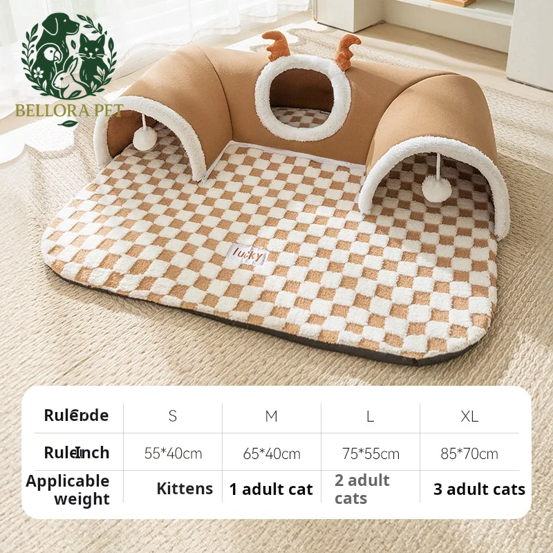 Reindeer Cozy Tunnel Cat Bed – Plush Winter Hideaway & Playhouse