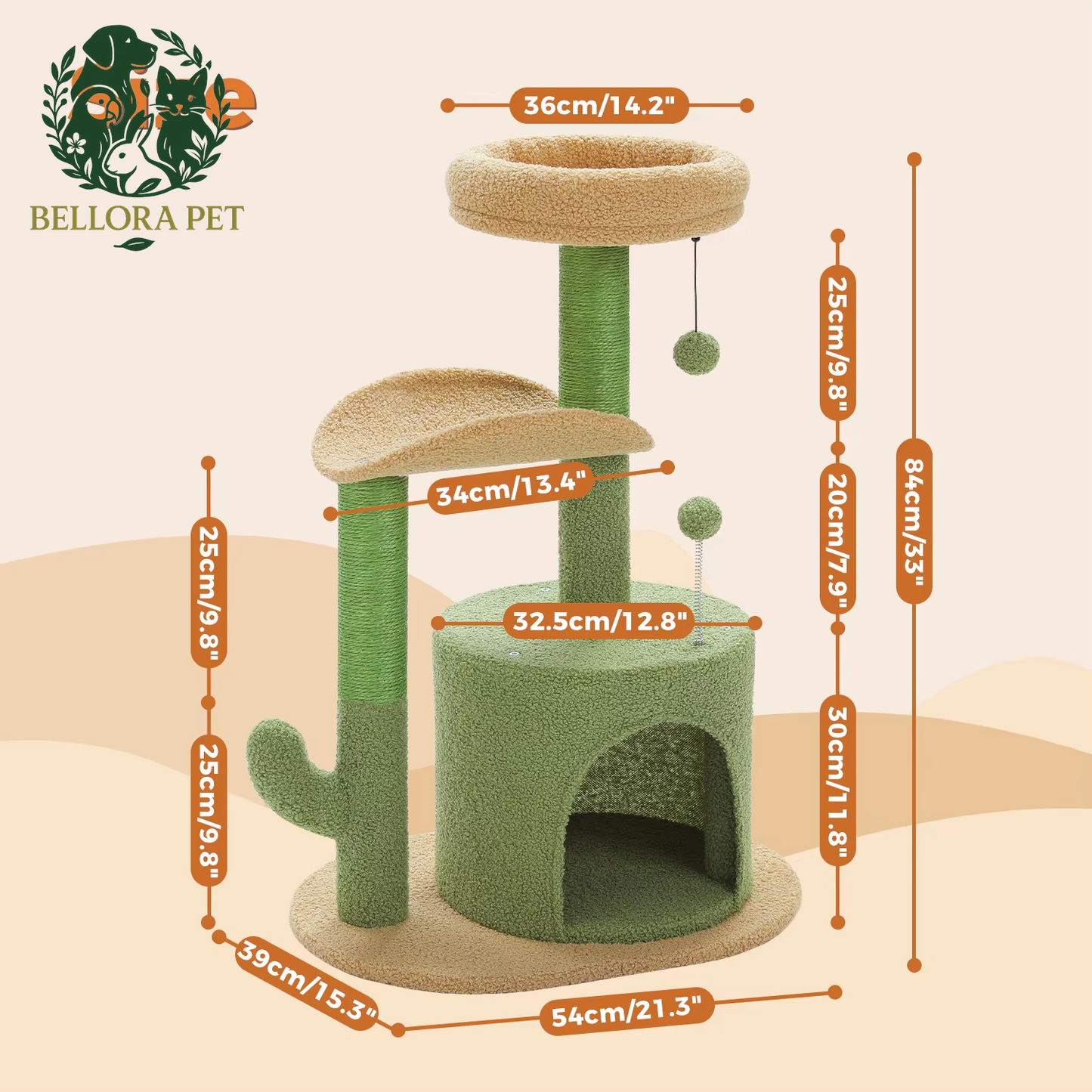 Cactus Oasis™ Cat Tree – Cozy Condo, Curved Perch & Scratch Post Playground