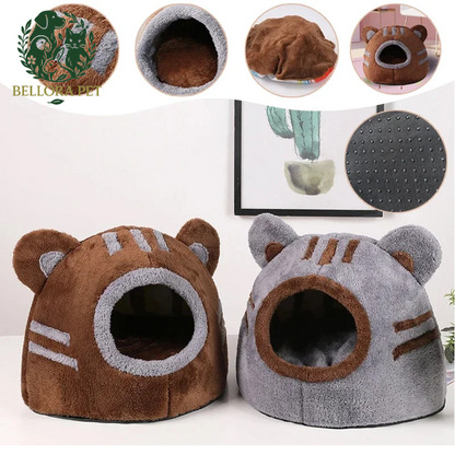 Winter Snuggle Cave – Foldable Plush Dog & Cat House with Non-Slip Base