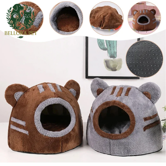 Winter Snuggle Cave – Foldable Plush Dog & Cat House with Non-Slip Base