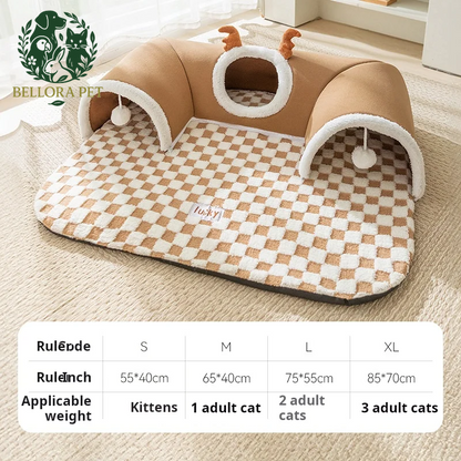 Reindeer Cozy Tunnel Cat Bed – Plush Winter Hideaway & Playhouse